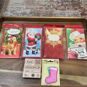 32 Hallmark Money/Gift Card Holder Christmas Cards, Post-it Tags, Wood Stamps